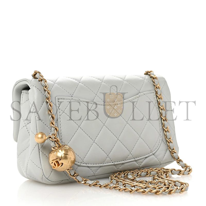 CHANEL LAMBSKIN QUILTED MINI RECTANGULAR PEARL CRUSH FLAP GREY (20*13*7cm)